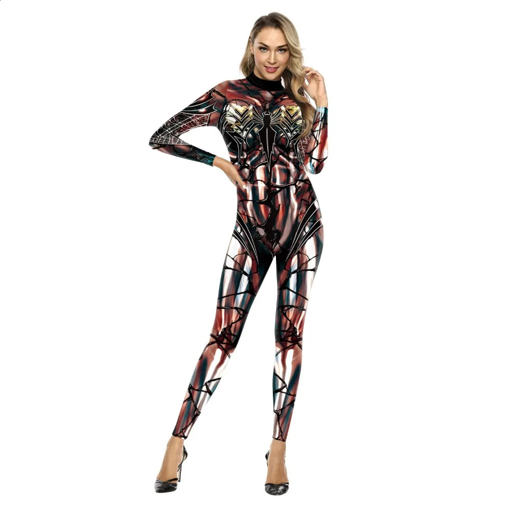 2024 Mechanical Cool 3D Digital Printing jumpsuit high elasticity tight fitting outfit Halloween party workwear role-playing costume 240826