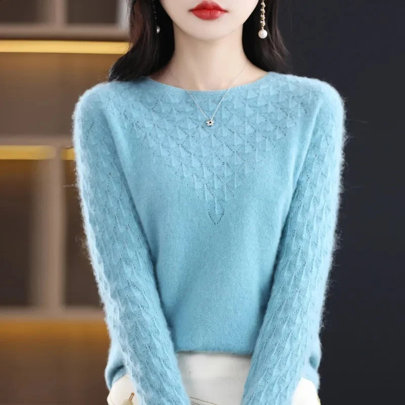 100% Merino Wool Womens Sweater O-neck Pullover Spring Autumn Cashmere Knitwear Basic Female Long Sleeve Wool Clothing Top 240826