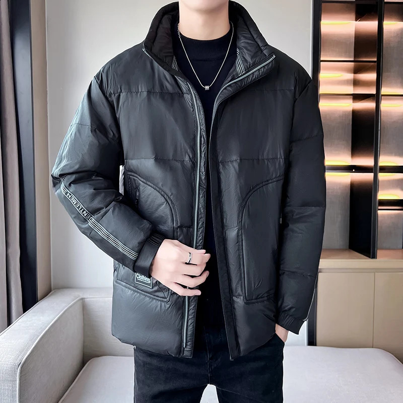 High Quality Autumn Winter Mens Duck Down Jacket Outwear Solid Warm Stand Collar Short Puffer Coat Windproof Down Clothing 240826