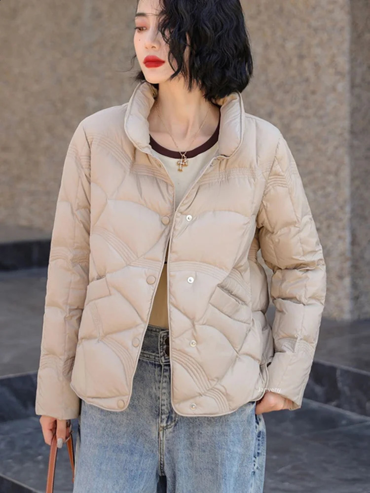 Janveny 90% White Duck Down Jacket Women Ultra Light Down Coat Casual Loose Stand-Up Collar Clothes Waterproof Windproof Outwear 240824