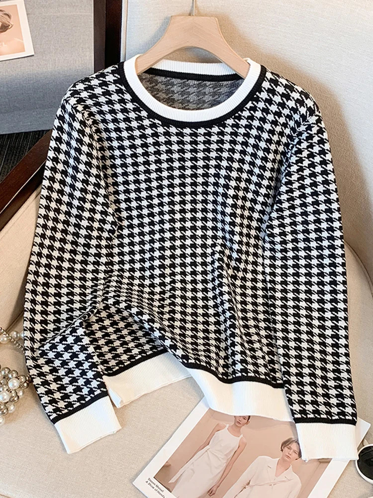 Pull col rond pour femme automne vintage jacquard élégant chaud à manches longues tricoté floral femme décontracté comparaison pull basique 24082