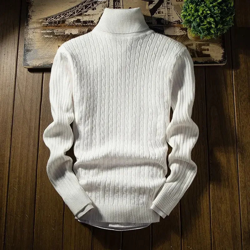 Mens Sweater Winter Pulling Turtle Neck Mens Parachute White 240824