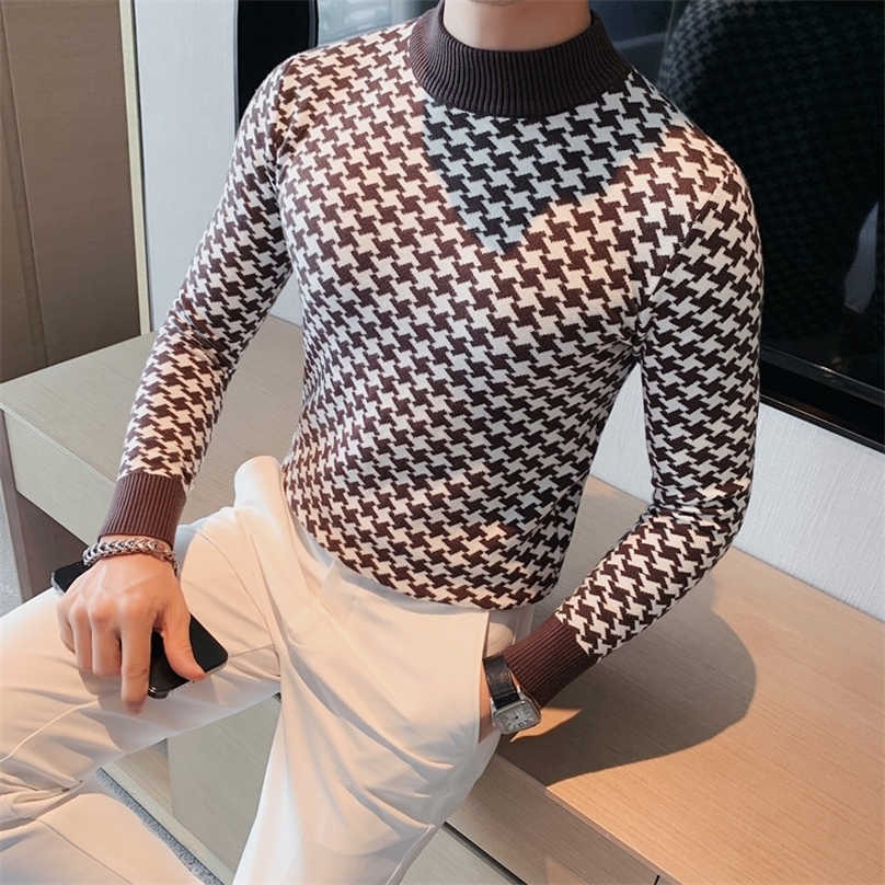 British style mens winter knit sweater/mens slim fit casual high-quality plain weave high neck pull-out size S-4XL 240824