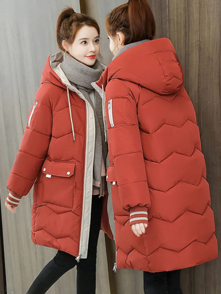 2023 Winter Women Jacket Coats Long Parkas Female Down Cotton Hooded Overcoat Thick Warm Jackets Windproof Casual Student Coat y240824