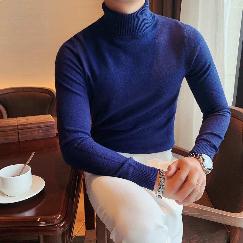 British style mens winter turtle neck warm sweater ultra-thin fit with floral knit turtle neck mens Knitwear shirt Plus size S-4XL 240824