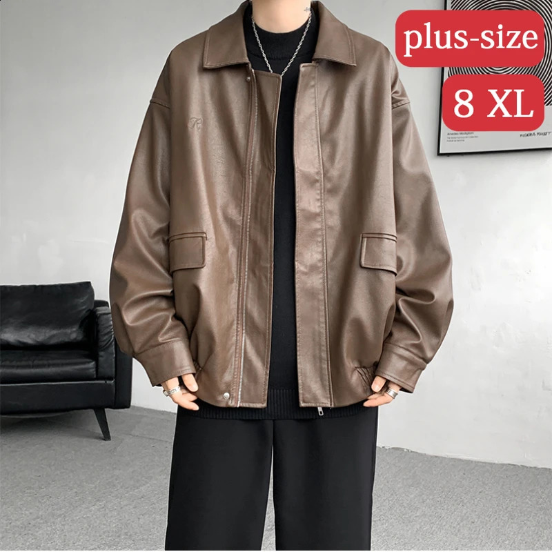 Autumn/Winter Plus Size Leather Jacket Retro Thick Warm Motorcycle Leather Jacket Loose Collar Zipper Jacket M-8XL 240826