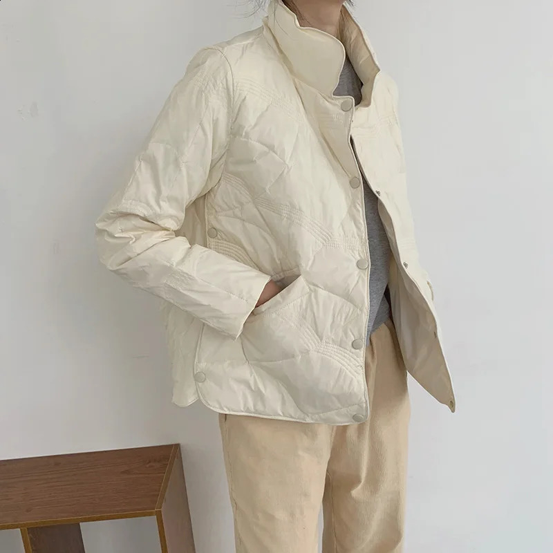 Long Down Jackets for Women Ultra Light Thin Casual Parkas Full Sleeve Single Breasted Outerwear Warm Clothes Winter 240824