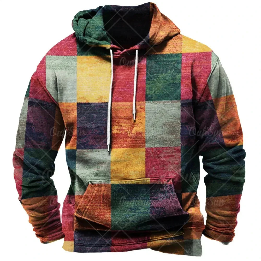 Sweat à capuche rétro pour hommes 3D Couleur solide Pull à sweat à sweat à manches longues Handle Street Mens Casual Loose Top Forftom 240824