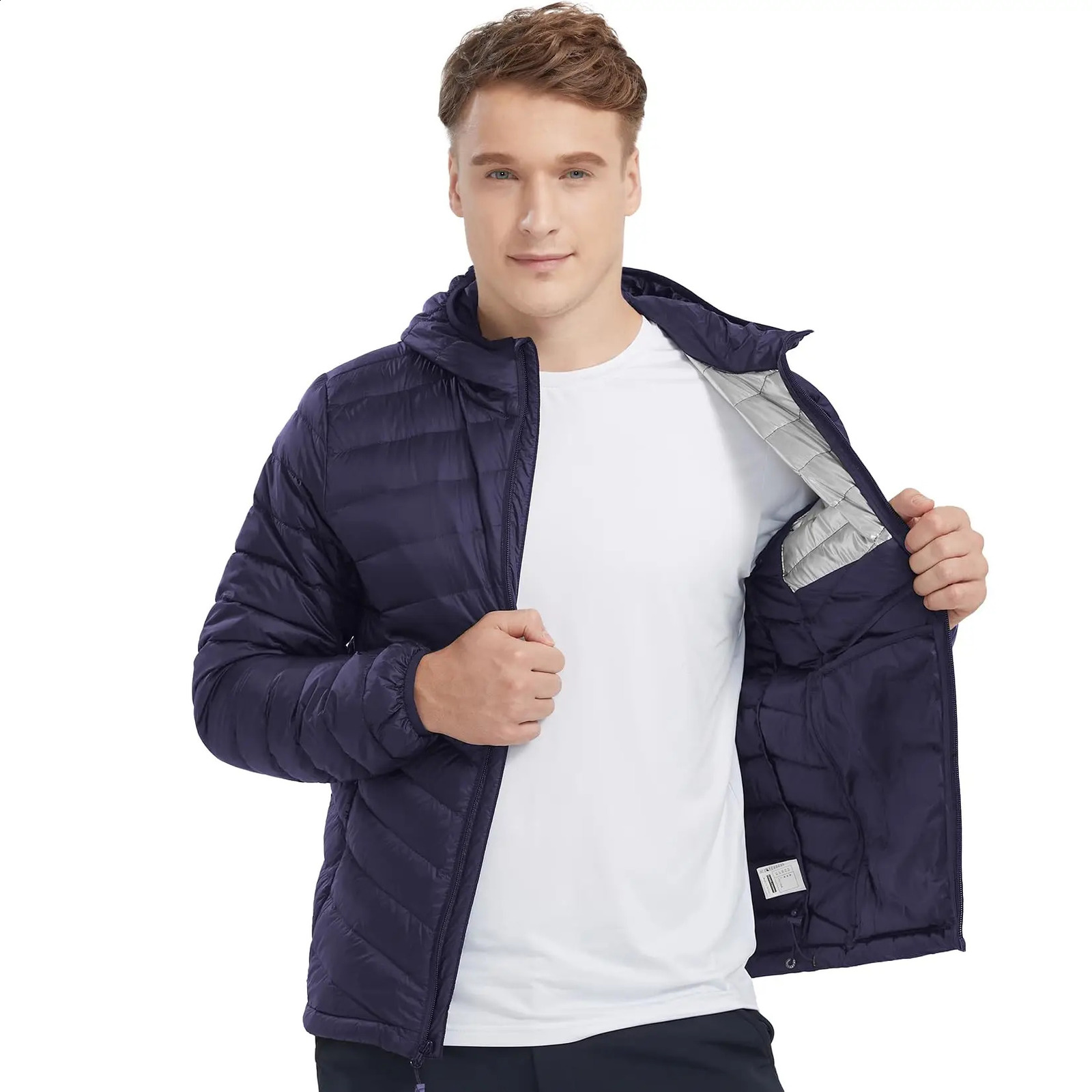 GOLDEN CMAEL Mens Packable Down Jackets Hooded Lightweight Puffer Insulated Winter Coat for Men Travel Outdoor Hiking Jacket 240826