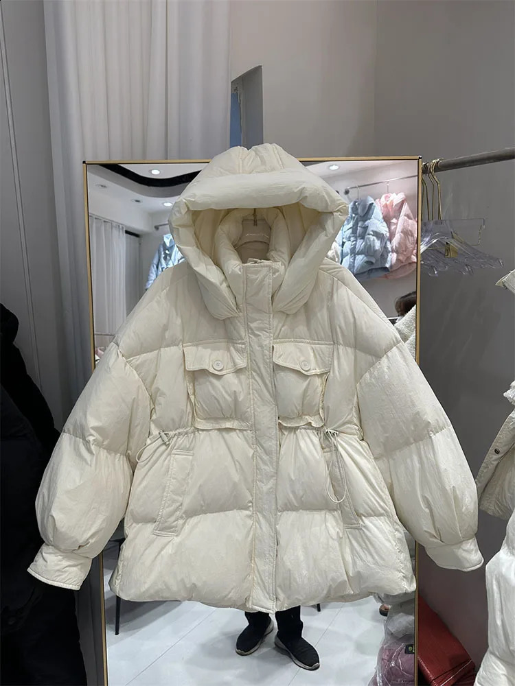 90% blanc canard doudoune femmes automne hiver Style coréen chaud épais manteau à capuche ample décontracté femme Parkas 240824
