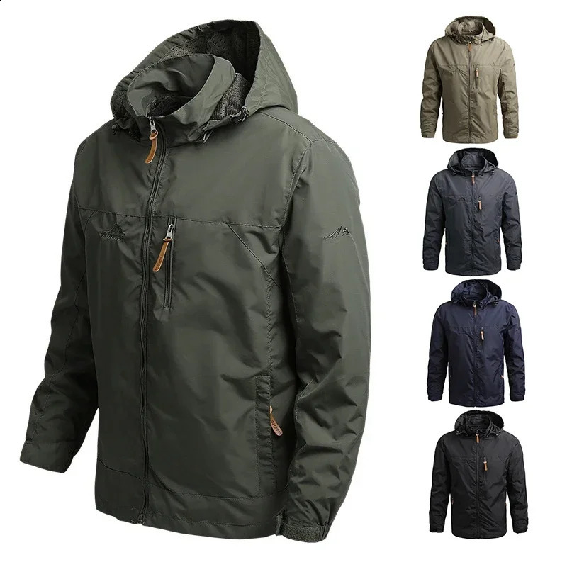 Men Retro Camping Jacket Waterproof Windbreaker Winter Hooded Zip-Up Jackets Man Softshell Army Jacket Cargo Coat Outwear 240826