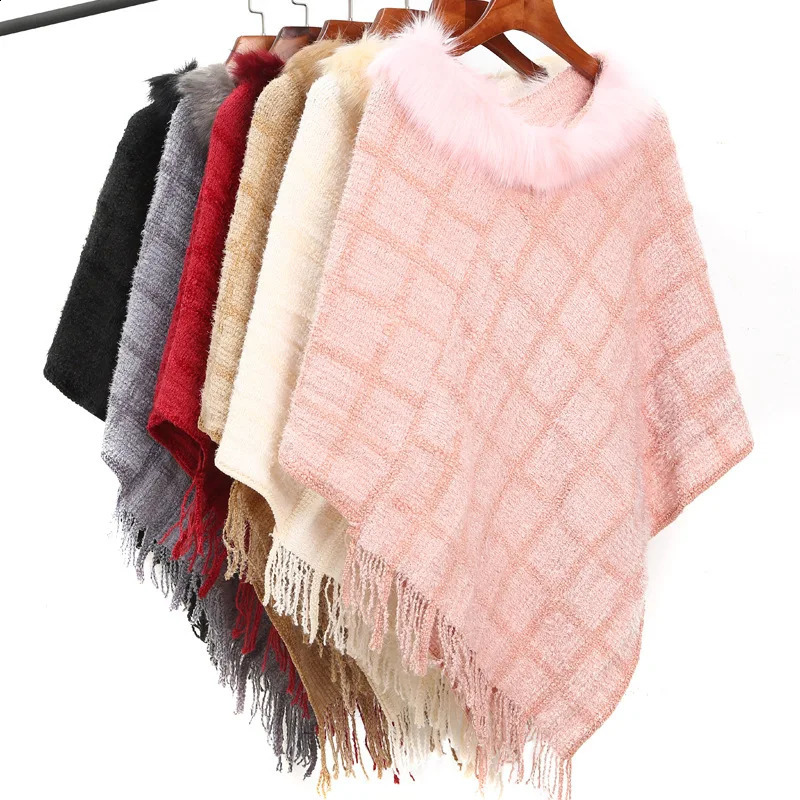 Female Fur Collar Winter Shawls Wraps Bohemian Fringe Oversized Womens Winter Ponchos and Capes Sleeve Cardigan White Cloak Q41 240824