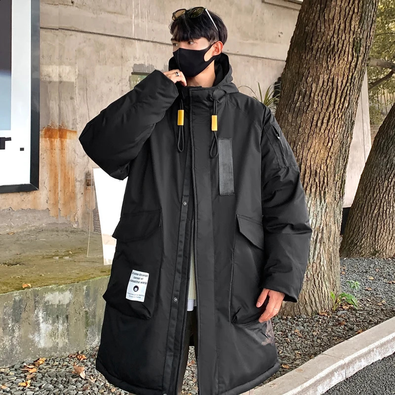 Casual Winter Mens Loose Warm Hooded White Duck Down Jackets Outdoor Wear Mid-Length Thicken Puffer Coats Top Clothing 240826