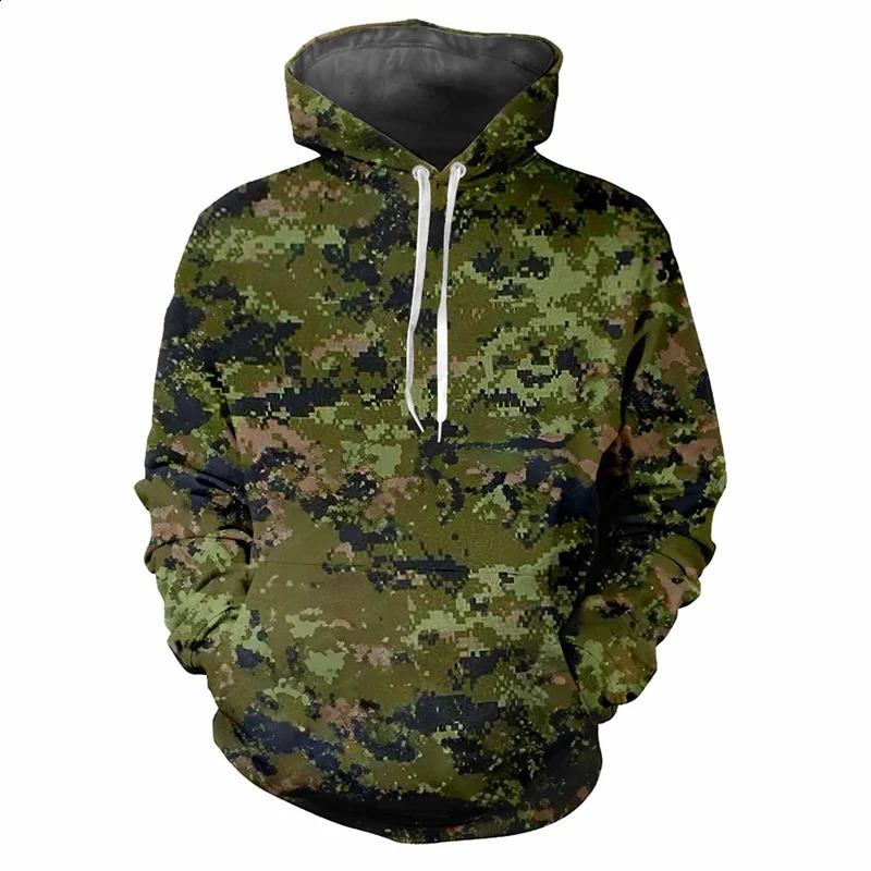 Jungle camouflage 3D printed hooded sweatshirt for spring and autumn street sports loose casual outdoor sports top childrens 240824