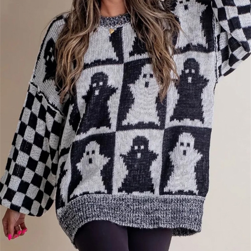 Pumpkin Printing O Neck Fashion Sweater Autumn Winter Long Sleeve Simple Pullovers Halloween Loungewear Ladies Tops y240824