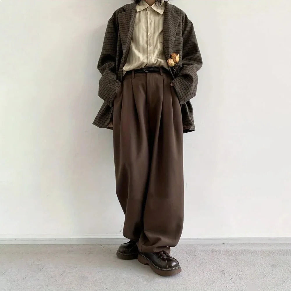 Mens Suit Trousers Meiyad Casual Business Trousers Spring Autumn Retro Office British Elegant Wide-Leg Trousers MenS Wear 240826
