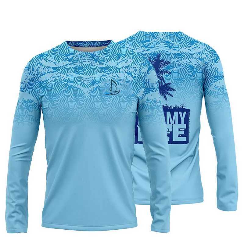 Men's T-Shirts Summer Blue Fishing Shirt Outdoor Mens and Womens T-shirt Crewneck Top Running Sunscreen T-shirt Sports Oversized Top L260607
