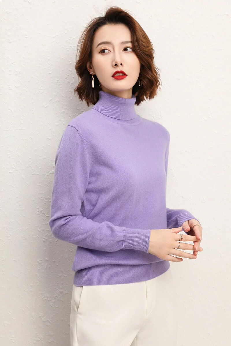 Autumn and Winter High Reverse Collar Knitted Sweater Womens Comfort and Casual Pullover Knitted Top Womens Clothing 240826