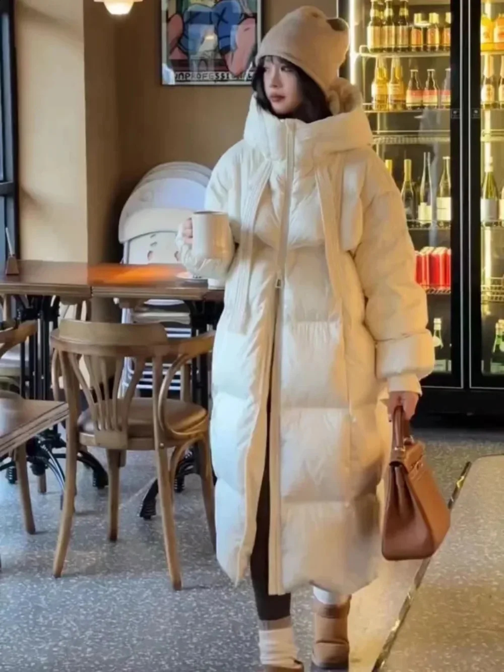 White Duck Down Long Jacket 2024 Winter Fashion Women Hooded Thick Two Zippers Warm Coat Female Loose Casual Overcoat 240824