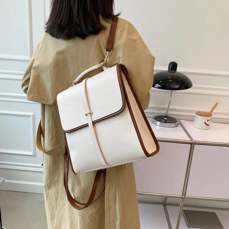 Retro backpack women fashion schoolbag female college students soft leather British college style women backpack 240824