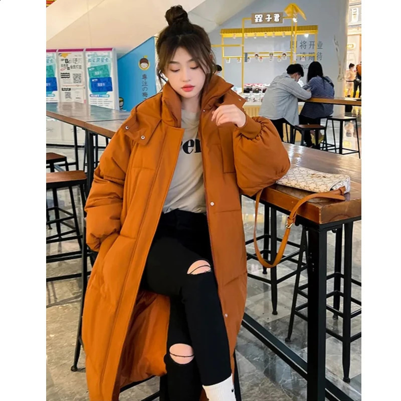 Femmes d'hiver Parka 2023 Long droit vers le bas en coton coat à capuche coréen veste en veste lâche mode parkas chauds femelles 240824