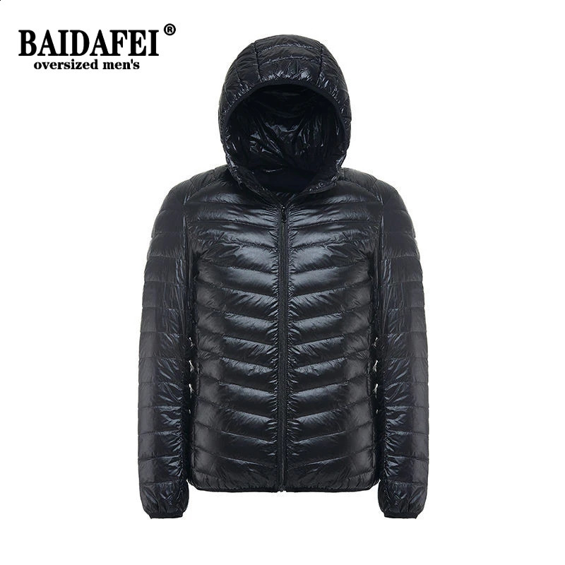 Plus Size 5xl 8xl 11xl Men Fashion Hooded Puffer Jacket Mens Ultralight Packable 90% White Duck Down Men Coats 240826