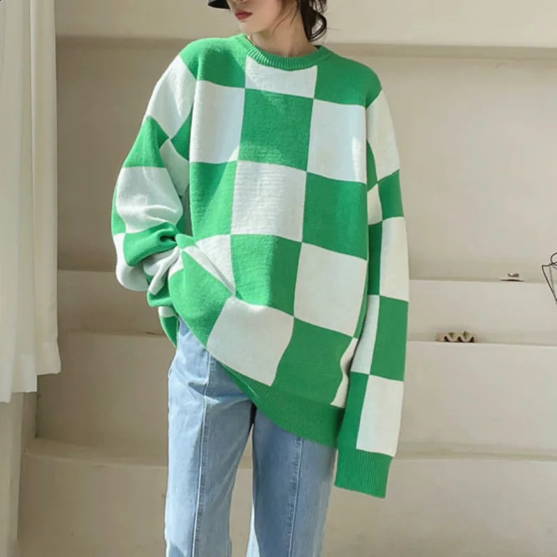 Pull en laine uni vert pour femme automne et hiver pull à col rond style coréen pull tricoté à manches longues haut décontracté 240826
