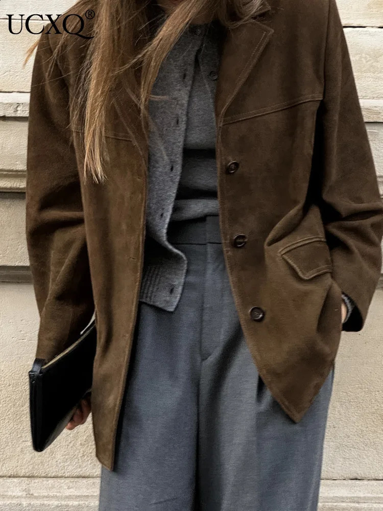 UCXQ Vintage Fashion Jacket European Style Lapel Single Breasted Loose All Match Casual Coat Women 2024 Spring Autumn 3A9988 240824