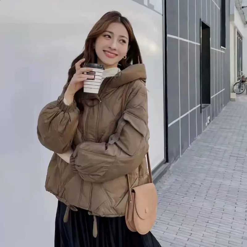 Womens Down Jacket Winter Coat Female Casual Thicken Loose Warm Outerwears Solid Drawstring Hooded Snow Short Puffer Coats 240824