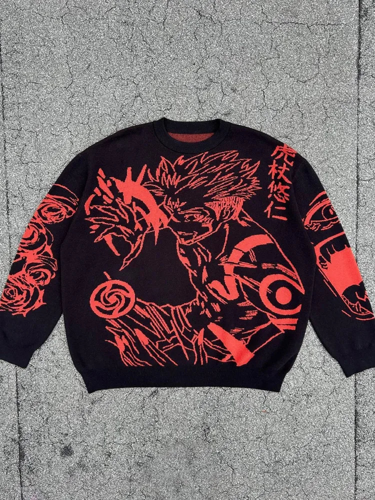 Mens Warm High Quality Knitted Cartoon Pattern Sweater Y2K Clothing Womens Pullover Streetwear Winter Fairy Fold Punk Retro Top 240826