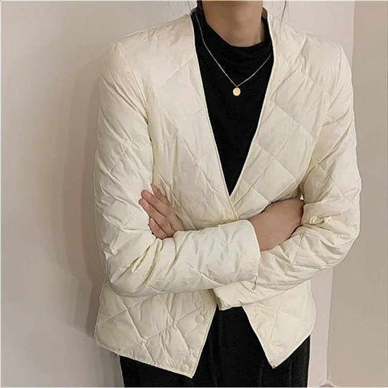 Autumn Winter Fashion Korean Style Coat with V-neck White Goose Down Thickened Warm Down Jacket Liner Womens Base Coat 240824
