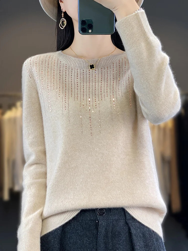 Pull floral féminin 2024 automne et hiver en laine pure tricotée en vrac à manches longues à la mode cachemire chaud top slim fit 240826