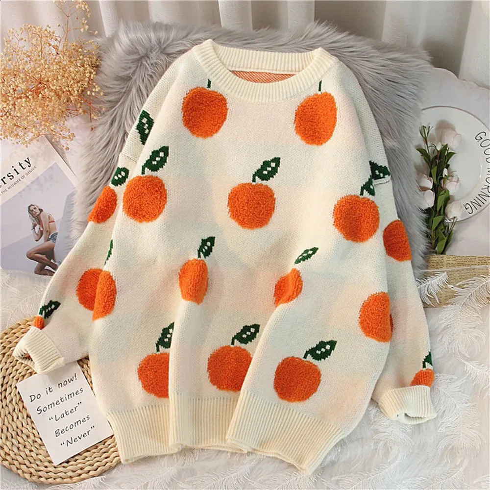 Winter Spring Womens O-neck Loose Cartoon Casual Rally Korean Womens Retro Elegant Street Dance Warm Sweater 240826