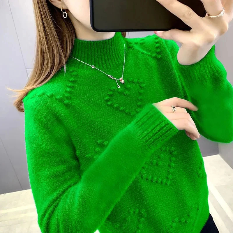 Womens sweater autumn/winter Korean pull-out basic top casual soft turtle neck knitted sweater long sleeved skydiving soft and warm 240826