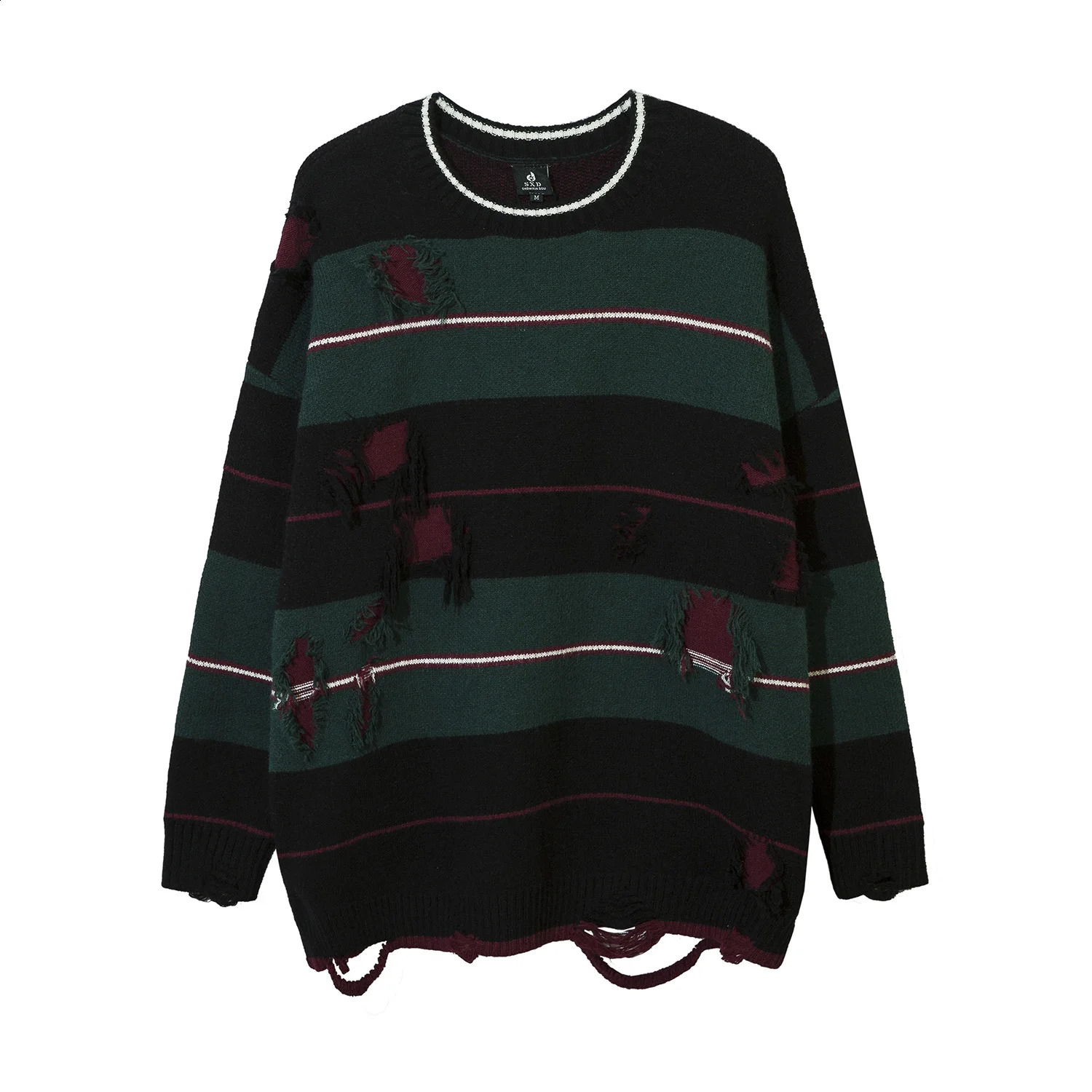 Déchirure du pull en tricot d'automne et d'hiver harajuku couleur verrouillage de serrure travail de veste tricotée surdimensionnée pour hommes v