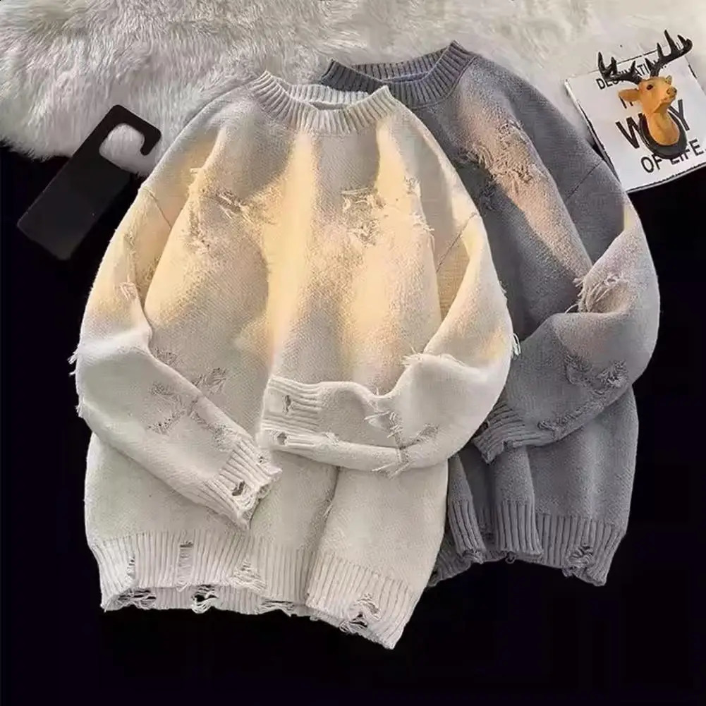 Couleur solide pour hommes Pull à manches longues avec inspiration rétro en tricot en vrac tricot automne et cardigan d'hiver 240826