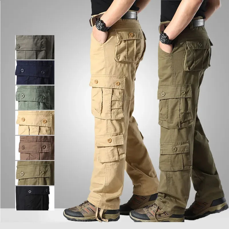 Plus Size 44 Spring Autumn Mens Cotton Cargo Pants Men Multi Pockets Tactical Trousers Outdoor Casual Jogger Pants Male 240824