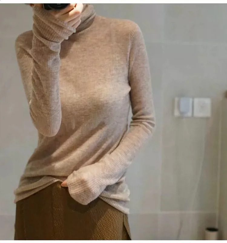 autumn/winter cashmere sweater womens turtle neck pullover ultra-thin pile neck sweater wool knit 240826