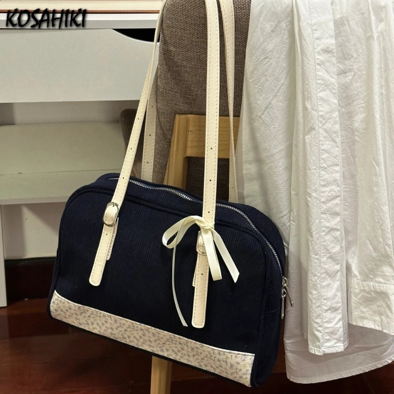 Contrast Color Patchwork Vintage Simple Underarm Bag Trendy Sweet Flower Print Womens Handbags Y2k Shoulder Bags 240824