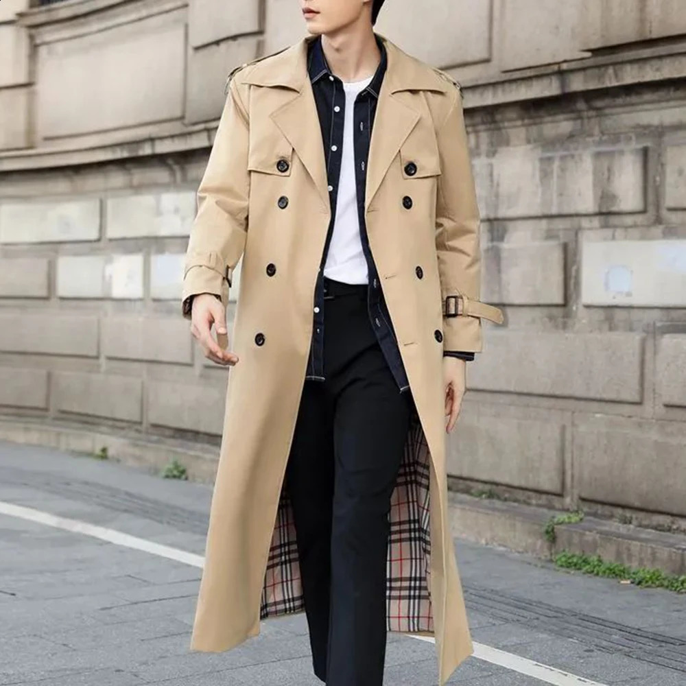 Mens Long Casual Coat Genderless Autumn Winter Fashion British Style Temperament Slim Retro Solid Color Jacket Unisex 240826