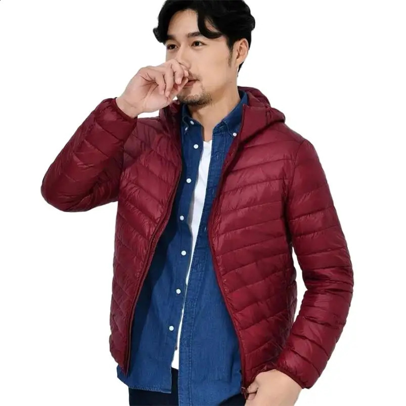 mens hooded casual down jacket large size 2024 autumn and winter mens clothing solid short jacket zipper jacket S-6XL 240826
