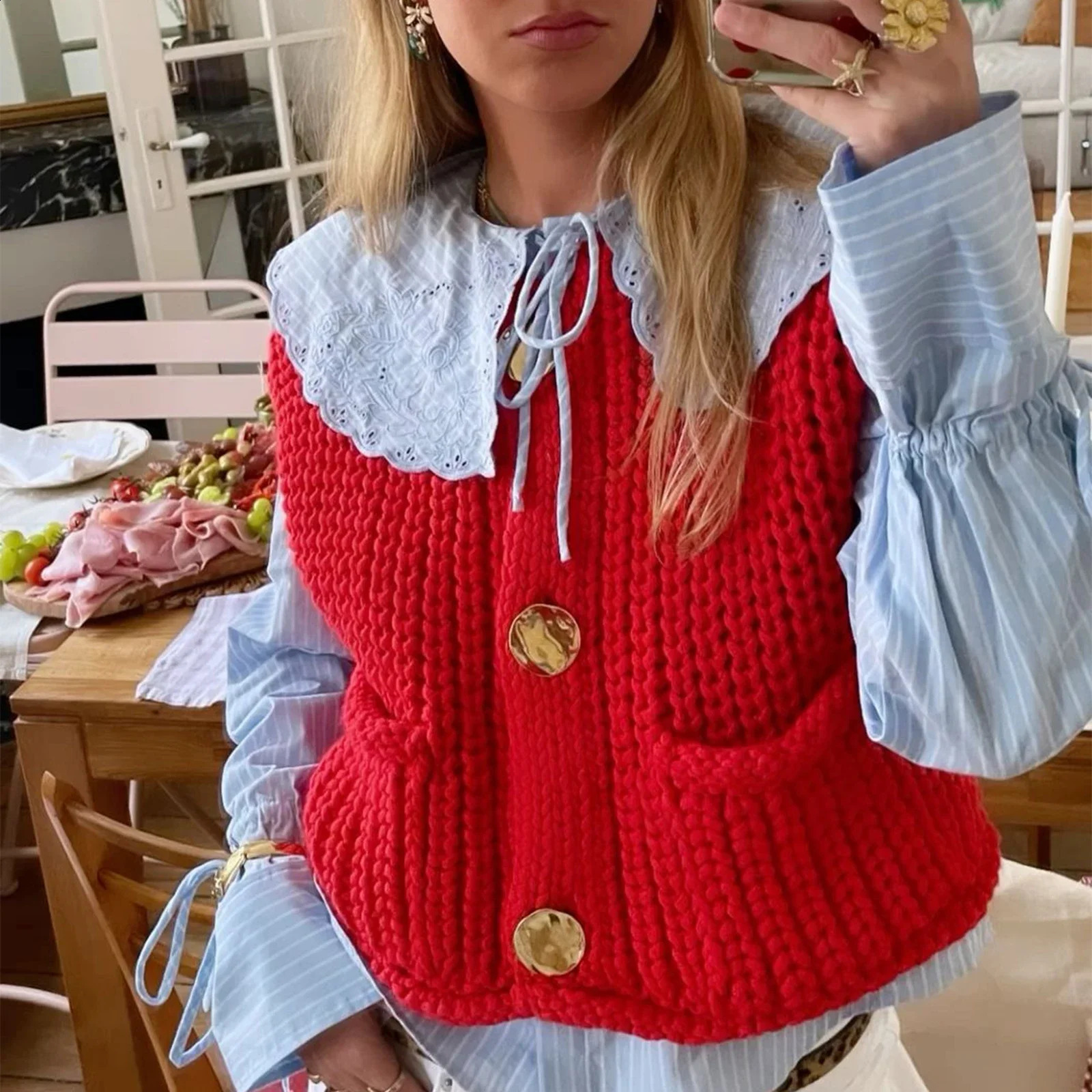 Women Sweater Vest Tank Tops Solid Color Button Front VNeck Knit Sleeveless Knitwear Cardigan Y2k Streetwear 240826