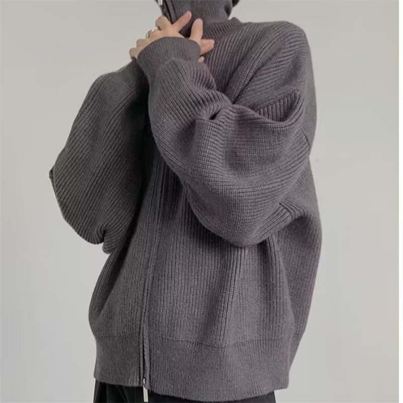 Fashion Autumn Winter Men Cardigan Sweater Male Stand Collar Zipper Warm Thickened Knitwear Solid Color High Street Clothing y240824