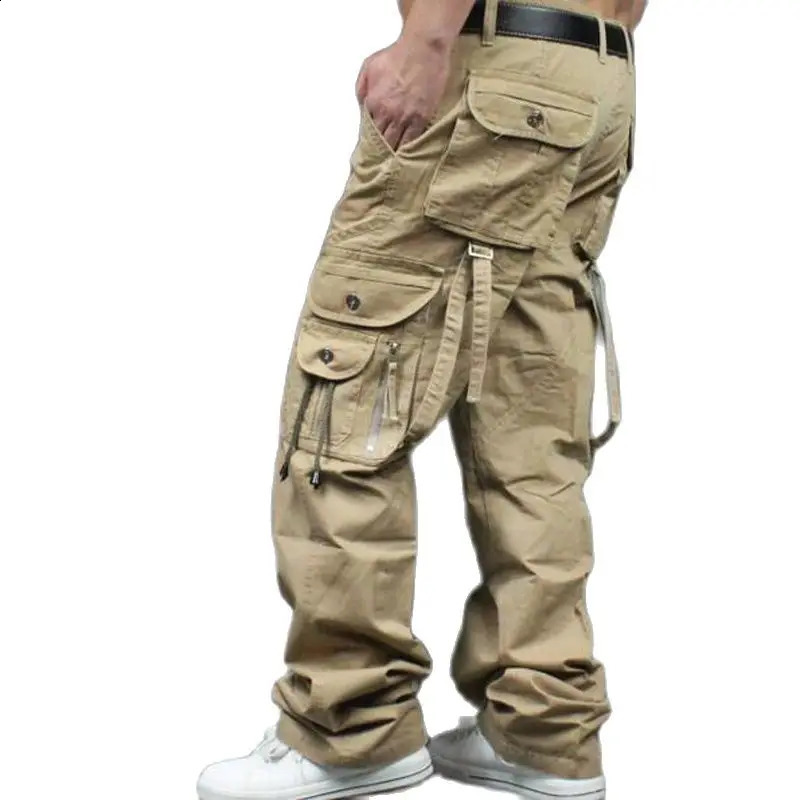 Pantalon de cargaison pour hommes mode décontracté à jambe droite multi-poche globale masculine extérieur pantalon mâle fond 240824