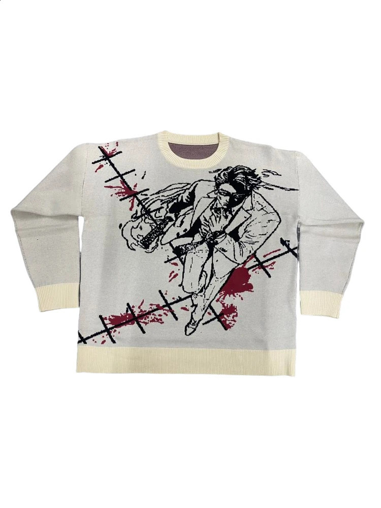 Mens warm high-quality knitted sweater cartoon fashion womens zipper top street punk top brother Y2K autumn and winter clothing 240826