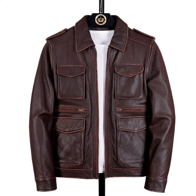 Vintage Mens Leather Jackets Autumn Winter Casual Motorcycle Slim PU Jacket Biker Leather High Quality Fashion Overcoat 240826