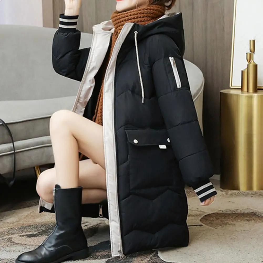 2023 Winter Women Jacket Coats Long Parkas Female Down Cotton Hooded Overcoat Thick Warm Jackets Windproof Casual Student Coat 240824