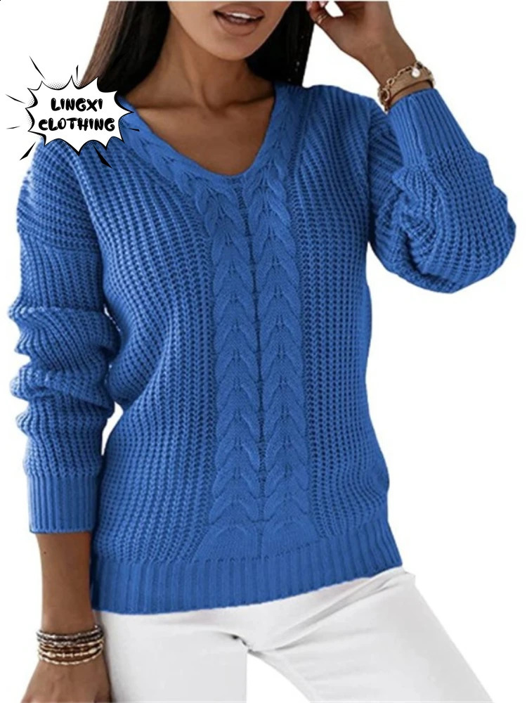 Autumn/Winter Fashion Womens Knitted Elegant V-neck Retro Knitted Warm Womens Sweater 240826