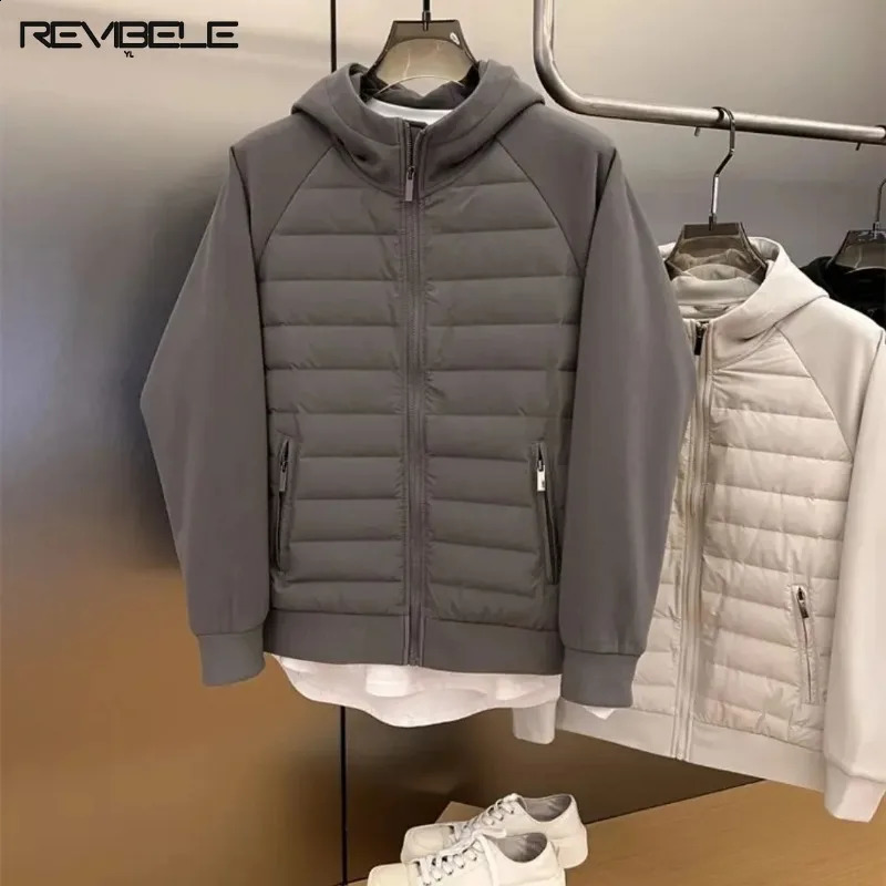 Retro autumn winter hooded jacket mens cotton padded patchwork jacket lightweight casual solid thick jacket 240827