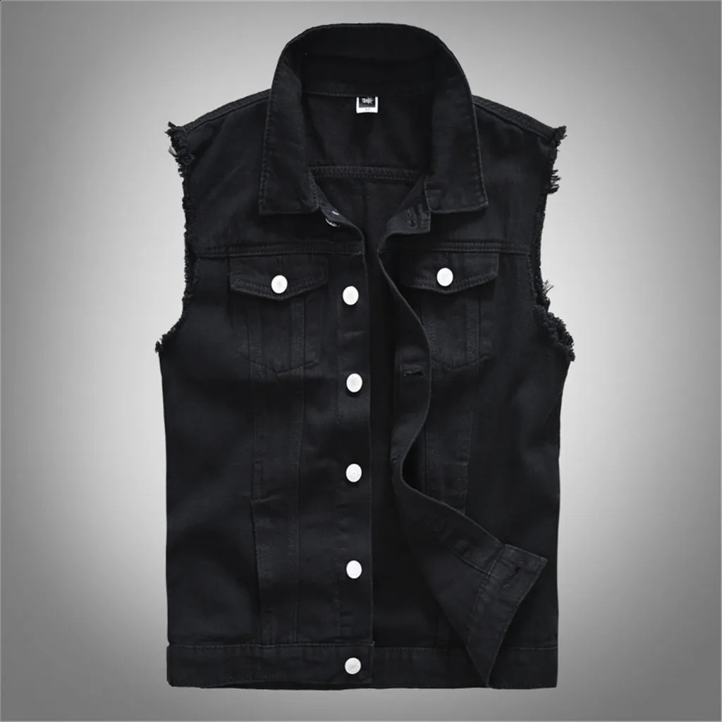 Mens Fashion Sleeveless Denim Vest Autumn Casual Solid Color Cowboy Jacket Slim Fit Single-breasted Jeans Streetwear 240826